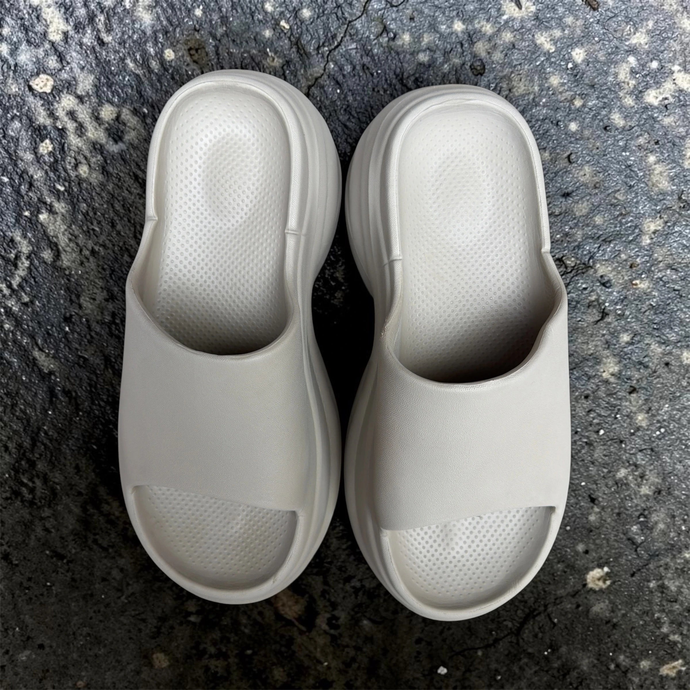 Chunky Platform Slides | Cream White Thick Sole Sliders | Wavy Sculpted Foam Slippers for Women