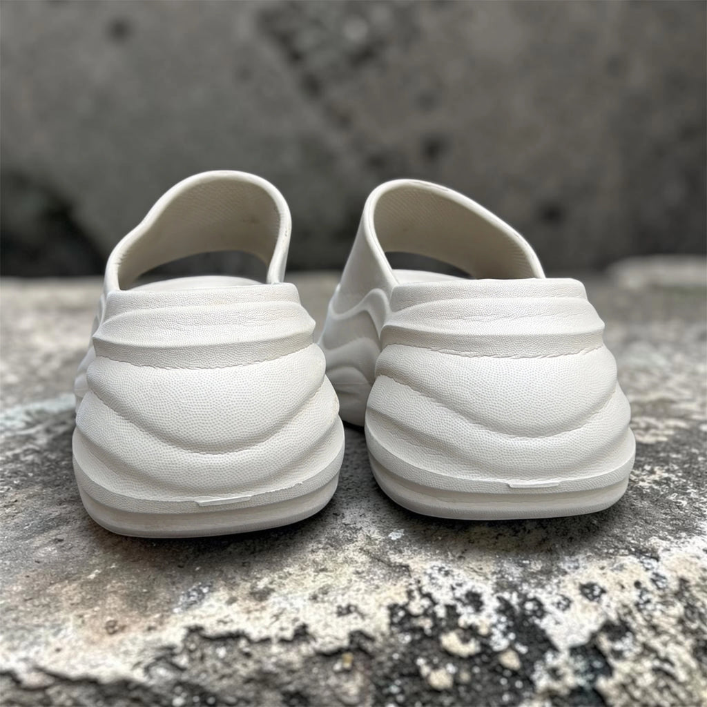 Chunky Platform Slides | Cream White Thick Sole Sliders | Wavy Sculpted Foam Slippers for Women