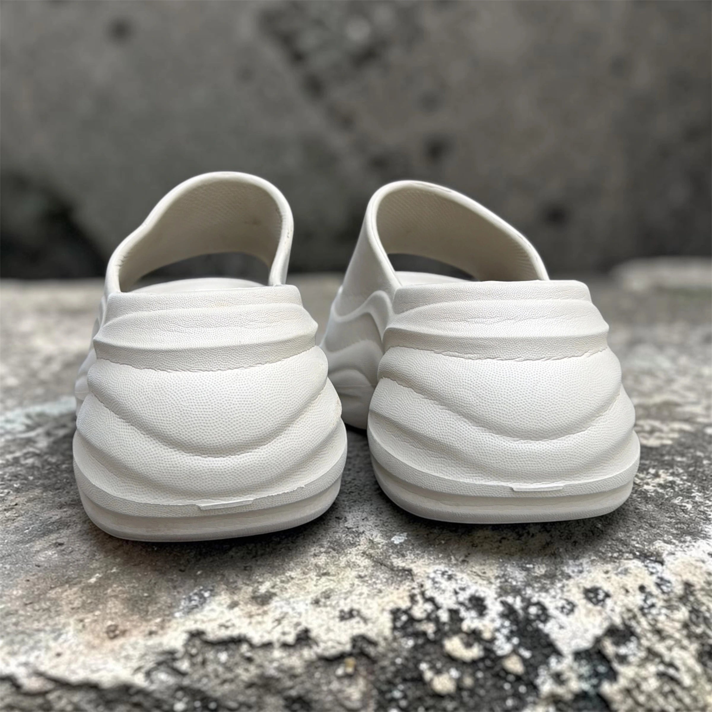 Chunky Platform Slides | Cream White Thick Sole Sliders | Wavy Sculpted Foam Slippers for Women