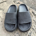 Grey Ribbed Pillow Slides | Textured Foam Slippers | Thick Sole Comfort Sliders for Men