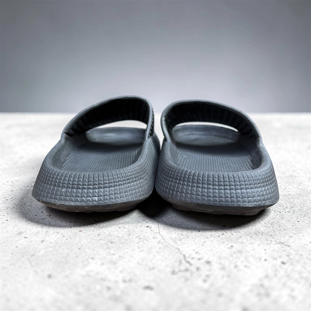 Grey Ribbed Pillow Slides | Textured Foam Slippers | Thick Sole Comfort Sliders for Men