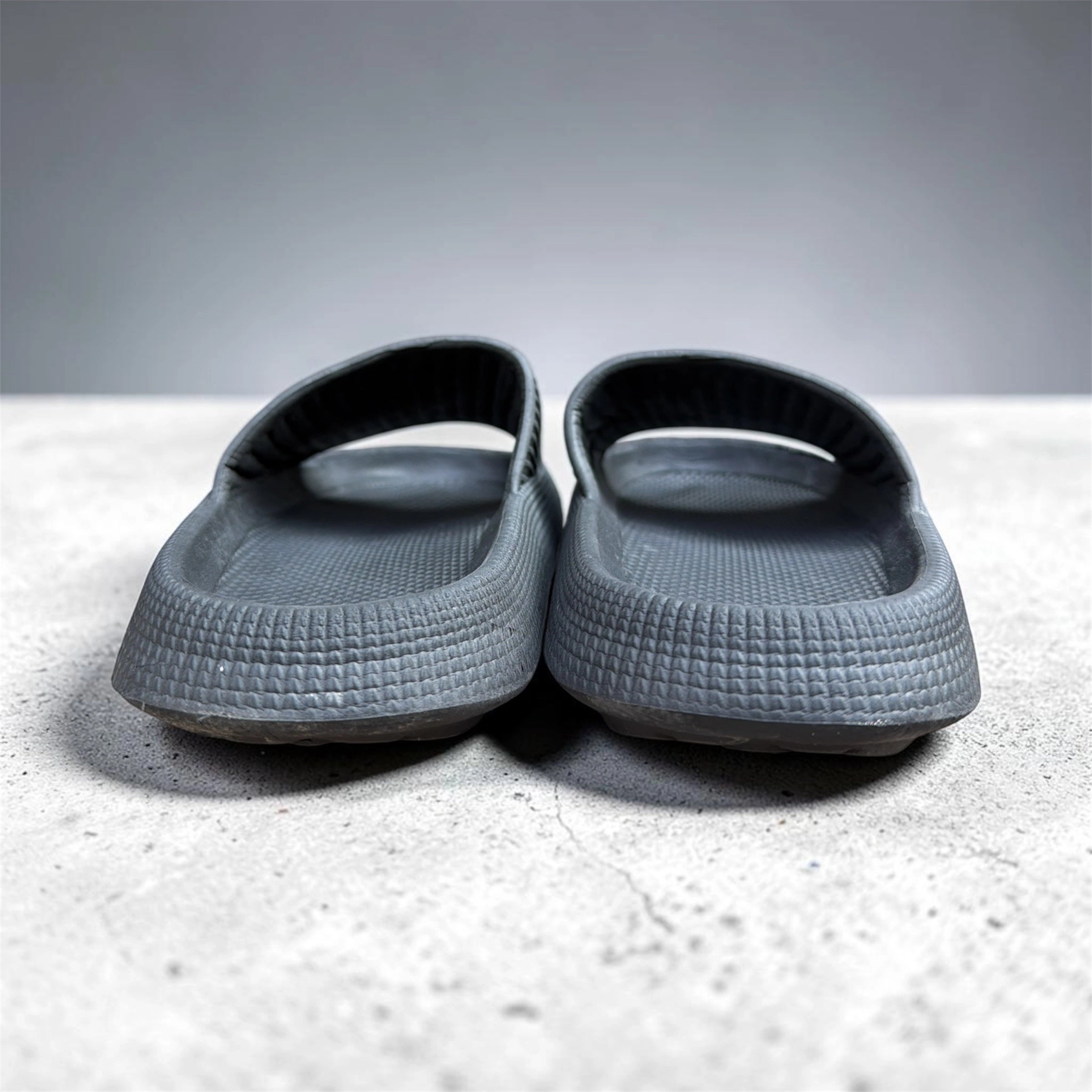 Grey Ribbed Pillow Slides | Textured Foam Slippers | Thick Sole Comfort Sliders for Men