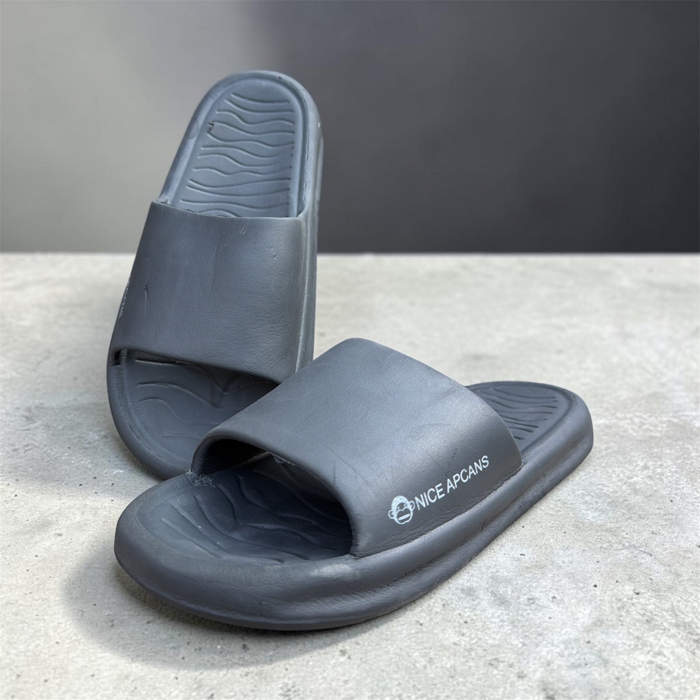 Nice Apcans Black Wave Sole Slides | Pillow Comfort Sliders | Branded Foam Slippers for Men