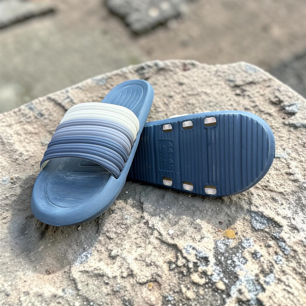 Blue Gradient Ribbed Slides | Ombre Foam Sliders | Cushioned Comfort Slippers for Men