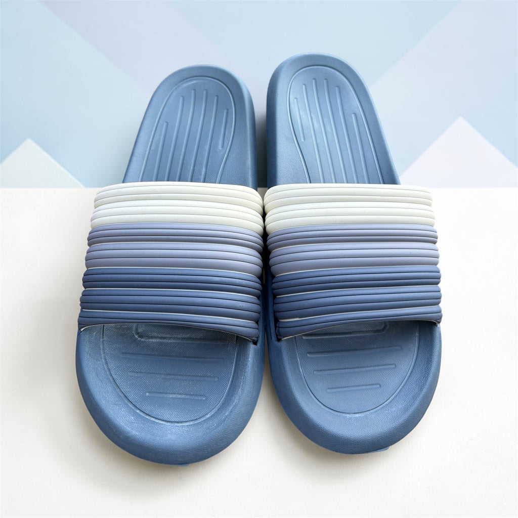 Blue Gradient Ribbed Slides | Ombre Foam Sliders | Cushioned Comfort Slippers for Men