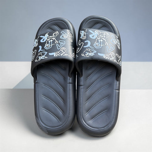 Black Graffiti Bear Print Slides | Streetwear Active Foam Sliders | Comfortable Casual Slippers