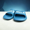 GGGLU Blue Slides | Yang Guang Lu Branded Foam Sliders | Bold Logo Print Slippers