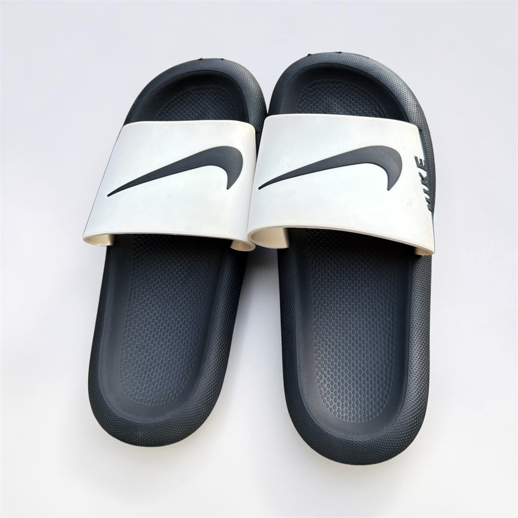 Black & White Nike-Style Slides | Swoosh Logo Print | Comfortable Sport Sliders