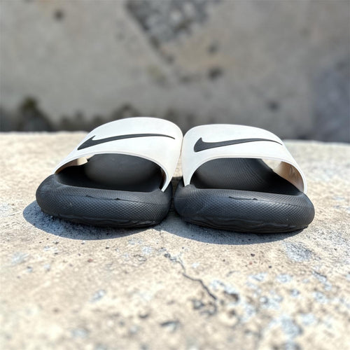 Black & White Nike-Style Slides | Swoosh Logo Print | Comfortable Sport Sliders