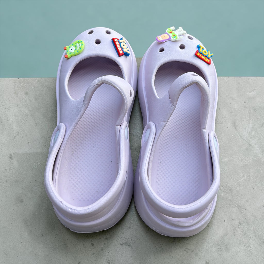 White Mary Jane Clogs with Cartoon Charms | Astronaut & Monster Pin Decorated Kids Clogs