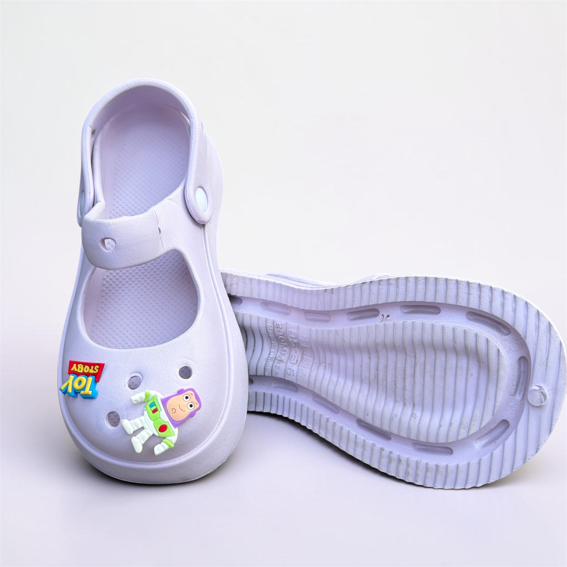 White Mary Jane Clogs with Cartoon Charms | Astronaut & Monster Pin Decorated Kids Clogs