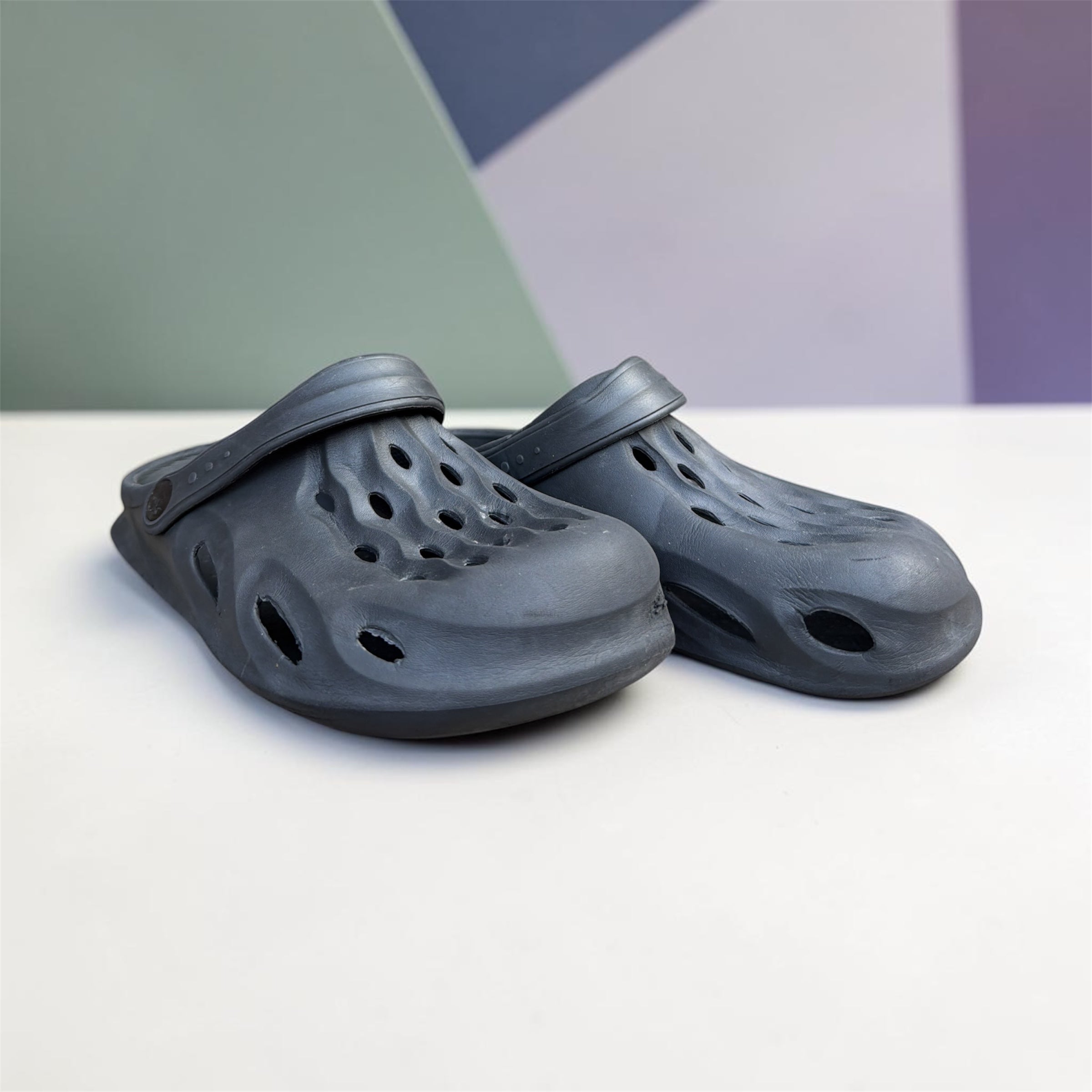 Charcoal Grey Molded Clogs | Sculpted Wave Vent Design | Comfortable Slip-On Foam Footwear
