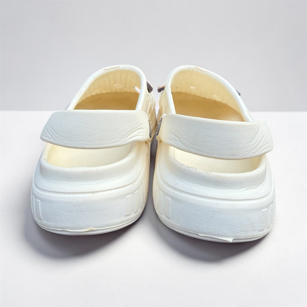 Cream White Clogs with Coffee Charms | Studded Decorative Pins | Comfortable Foam Clogs