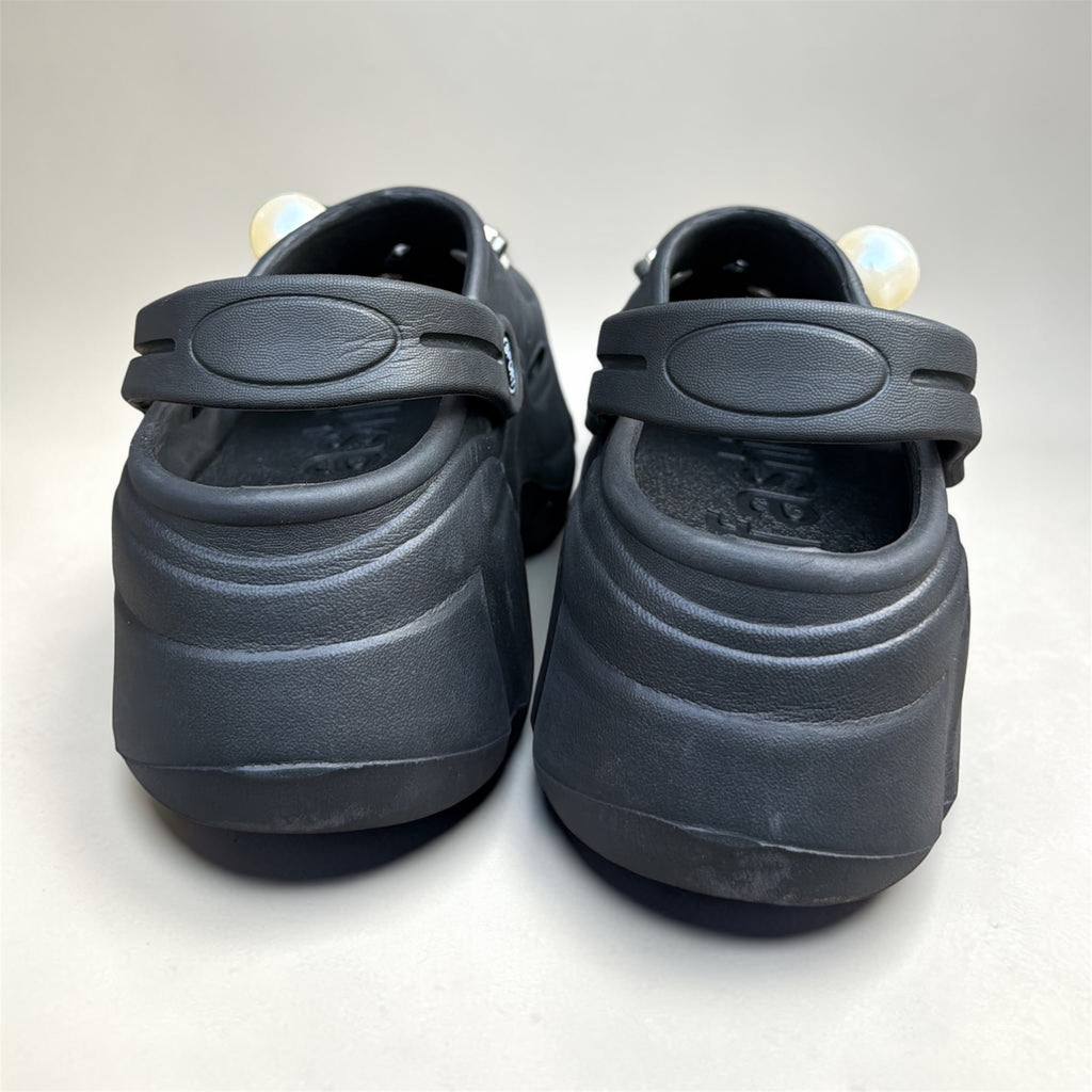 Black Bling Clogs with Pearl & Rhinestone Charms | Glam Crystal Flower Decorated Clogs