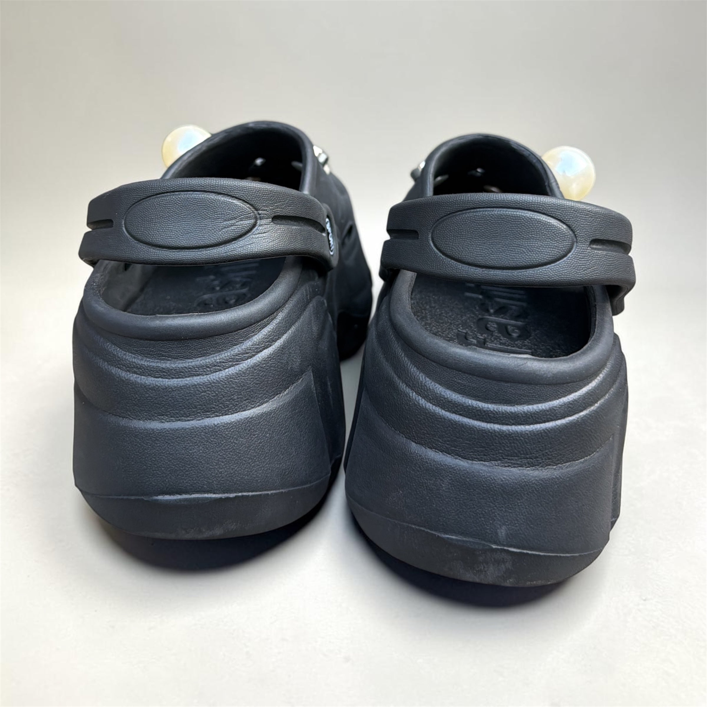 Black Bling Clogs with Pearl & Rhinestone Charms | Glam Crystal Flower Decorated Clogs