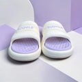 Cream White Slides with Lavender Footbed | Scoyile Branded Foam Sliders | Pastel Comfort Slippers