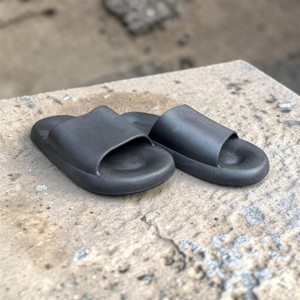 Plain Black Cloud Slides | Sculpted Toe Grip Foam Sliders | Minimalist Comfort Slippers