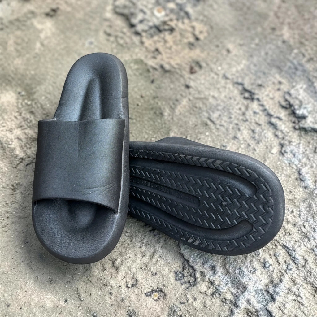 Plain Black Cloud Slides | Sculpted Toe Grip Foam Sliders | Minimalist Comfort Slippers