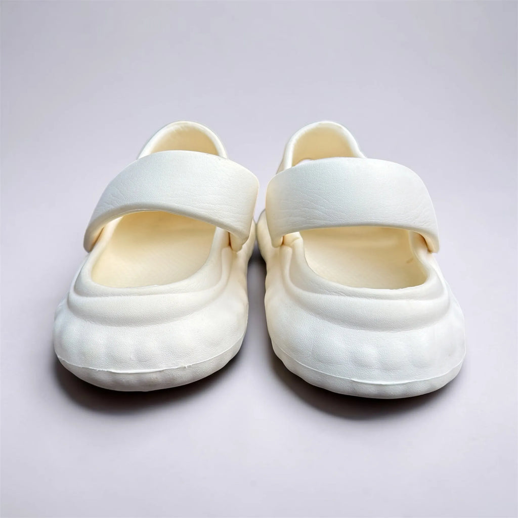 Cream White Clogs with Cute Character Charms | Fried Egg & Googly Eye Pin Decorated Clogs