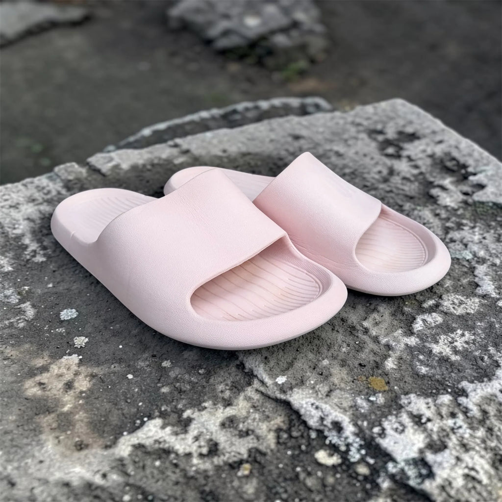 Baby Pink Cloud Slides | Chevron Sole Foam Sliders | Comfortable Slip-On Slippers