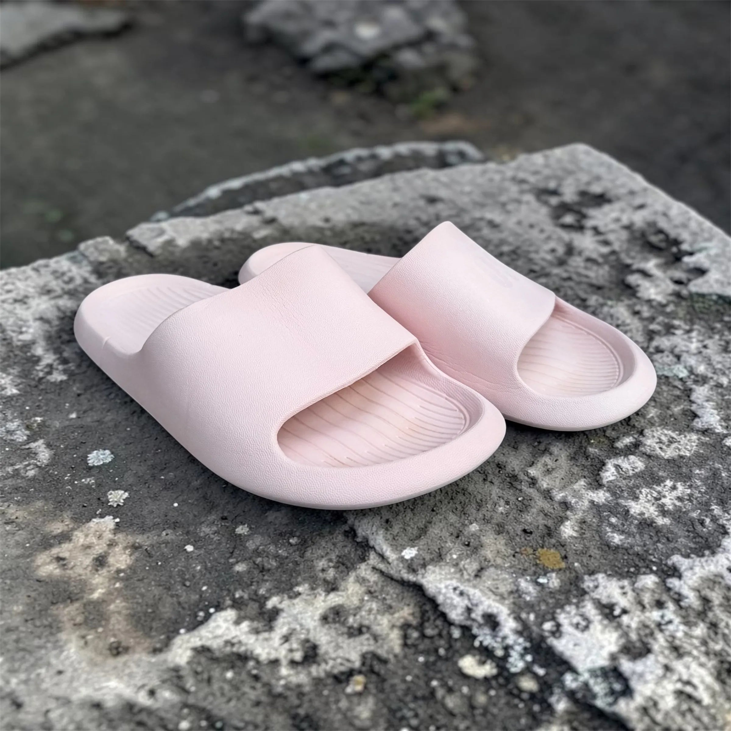Baby Pink Cloud Slides | Chevron Sole Foam Sliders | Comfortable Slip-On Slippers