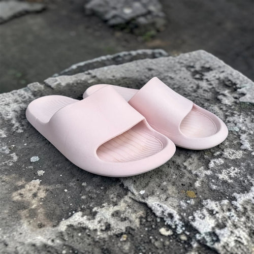 Baby Pink Cloud Slides | Chevron Sole Foam Sliders | Comfortable Slip-On Slippers
