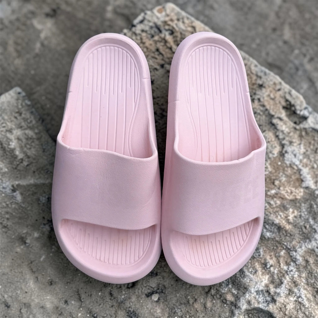 Baby Pink Cloud Slides | Chevron Sole Foam Sliders | Comfortable Slip-On Slippers