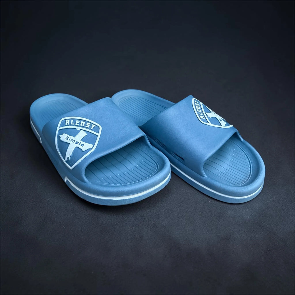 Blue ALENST Slides | Shield Badge Logo Print | Comfortable Sport Sliders
