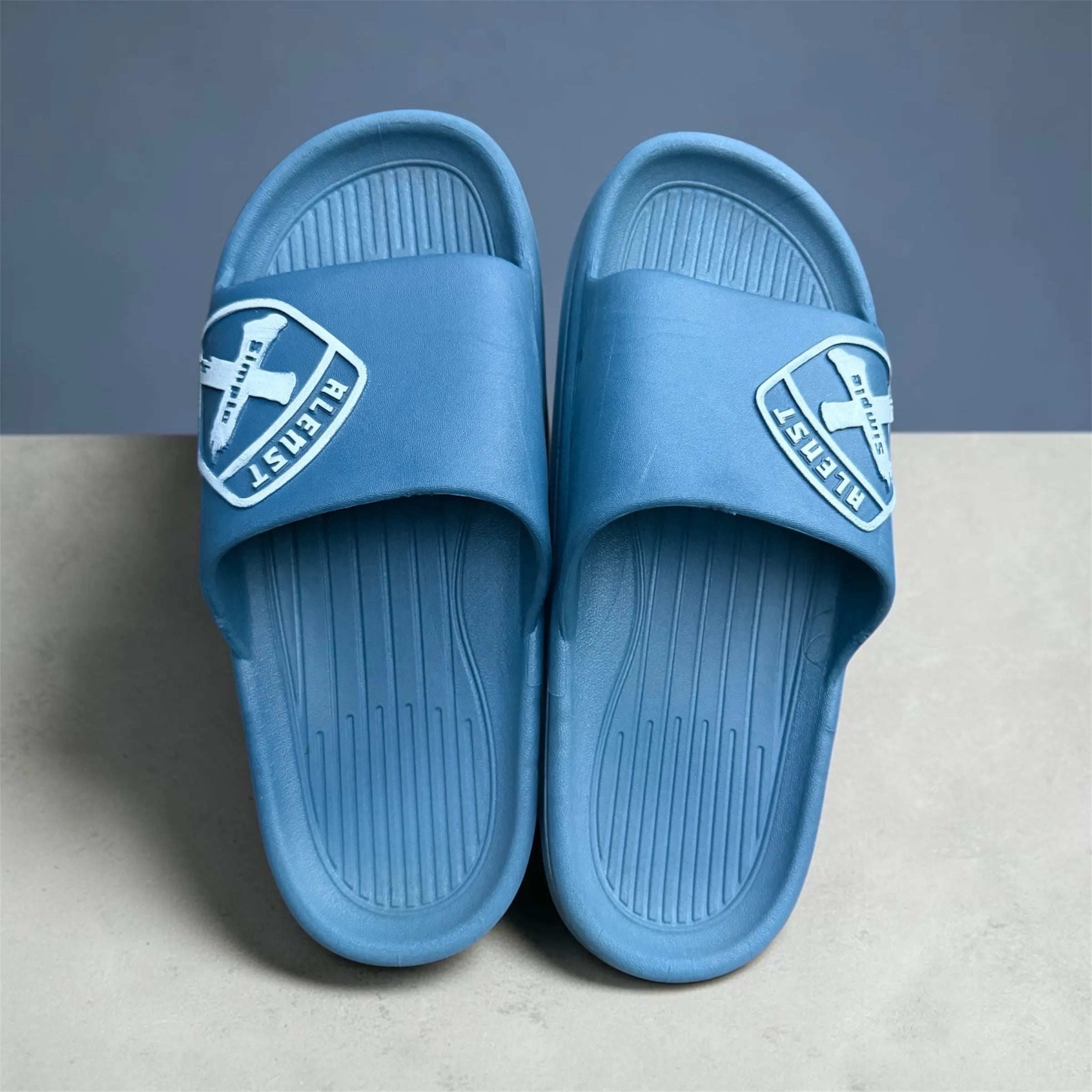 Blue ALENST Slides | Shield Badge Logo Print | Comfortable Sport Sliders