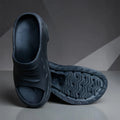 Navy Black Wedge Heel Slides | Ribbed Platform Foam Sliders | Comfortable Elevated Sandals
