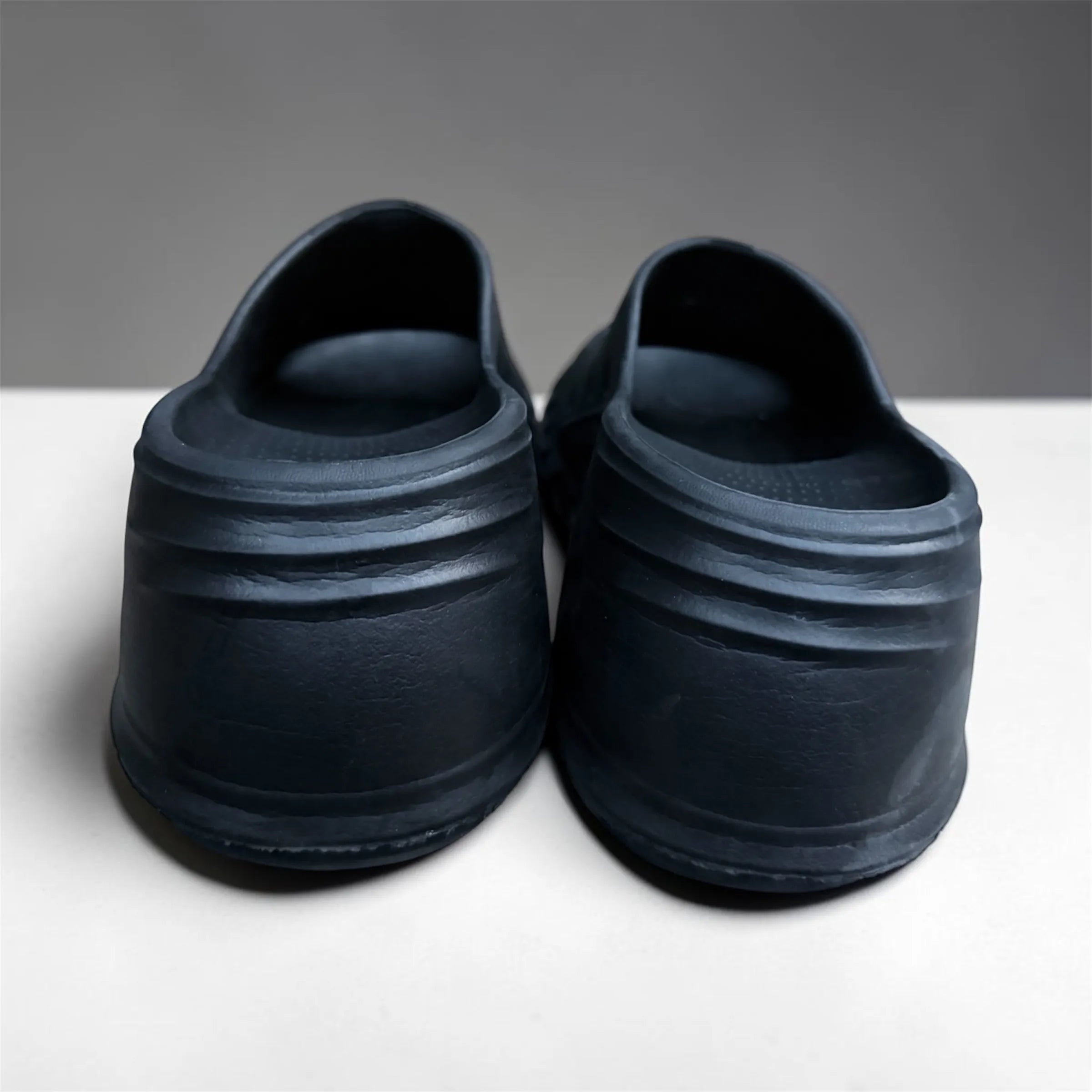 Navy Black Wedge Heel Slides | Ribbed Platform Foam Sliders | Comfortable Elevated Sandals