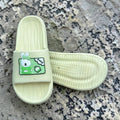 Cream Slides with Cute Bunny Patch | "Baby Nice" Print Foam Sliders | Kawaii Comfort Slippers