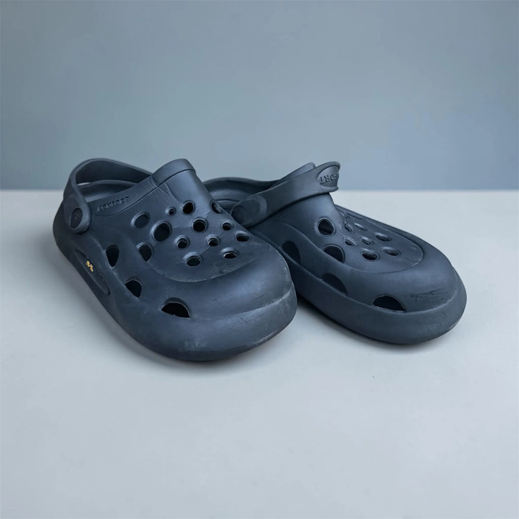 Grey Vented Clogs | Textured Wavy Sole Foam Footwear | Comfortable Slip-On Clogs