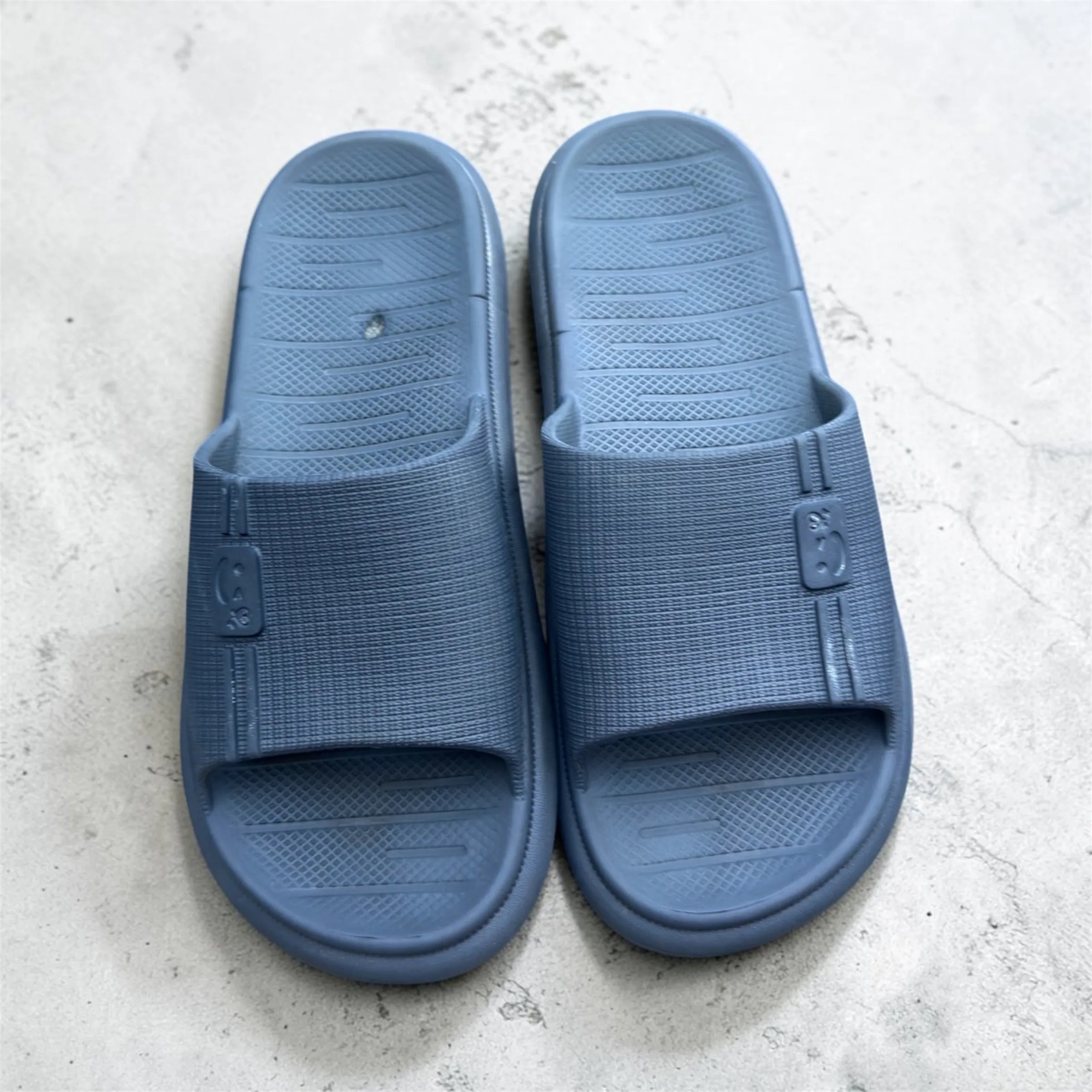 Grey Textured Slides | Diamond Grip Sole Foam Sliders | Comfortable Casual Slippers