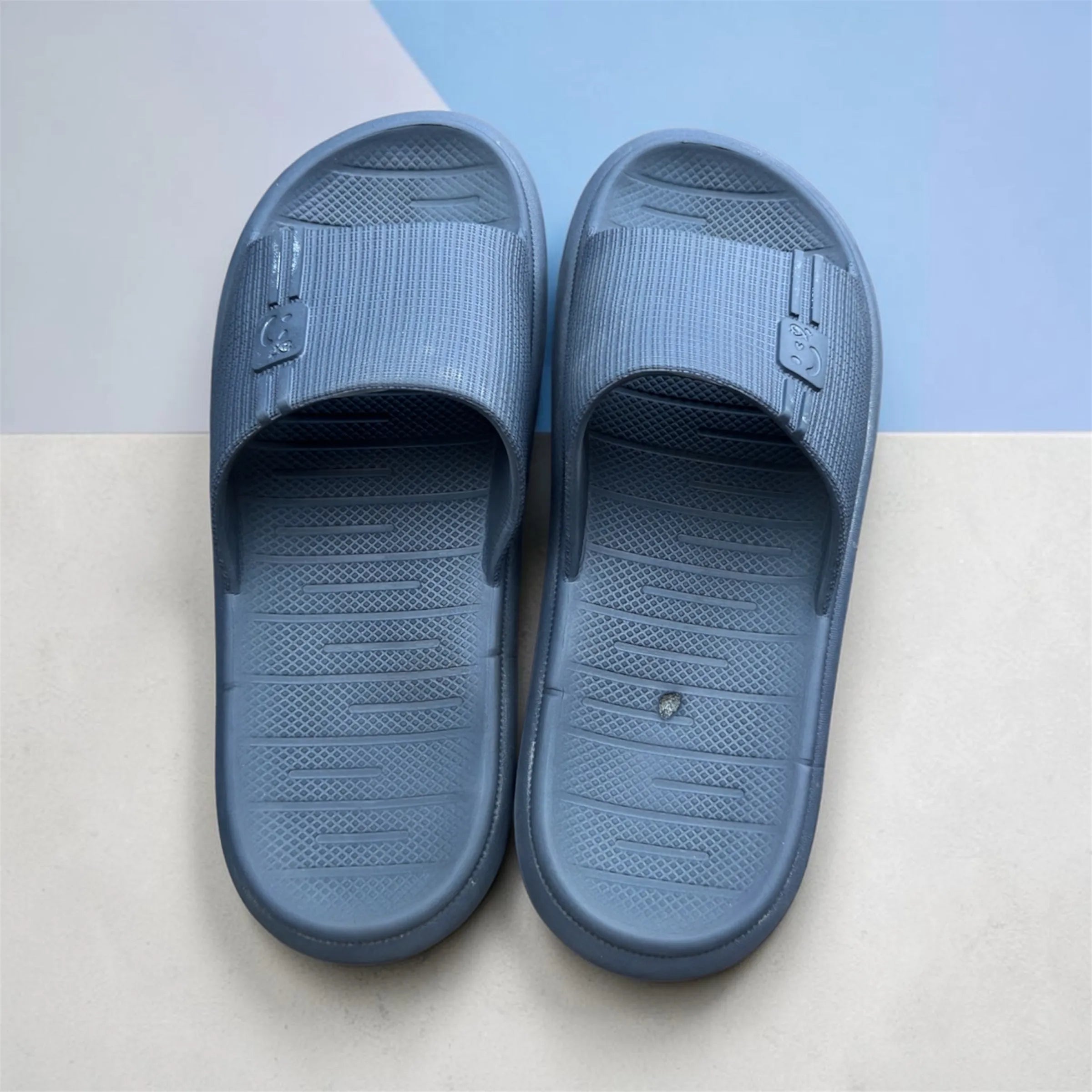 Grey Textured Slides | Diamond Grip Sole Foam Sliders | Comfortable Casual Slippers