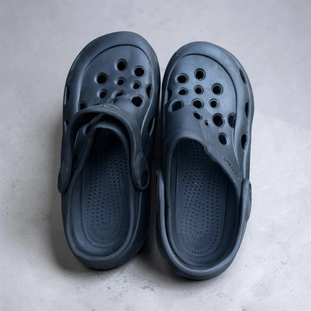 Grey Vented Clogs | Textured Wavy Sole Foam Footwear | Comfortable Slip-On Clogs