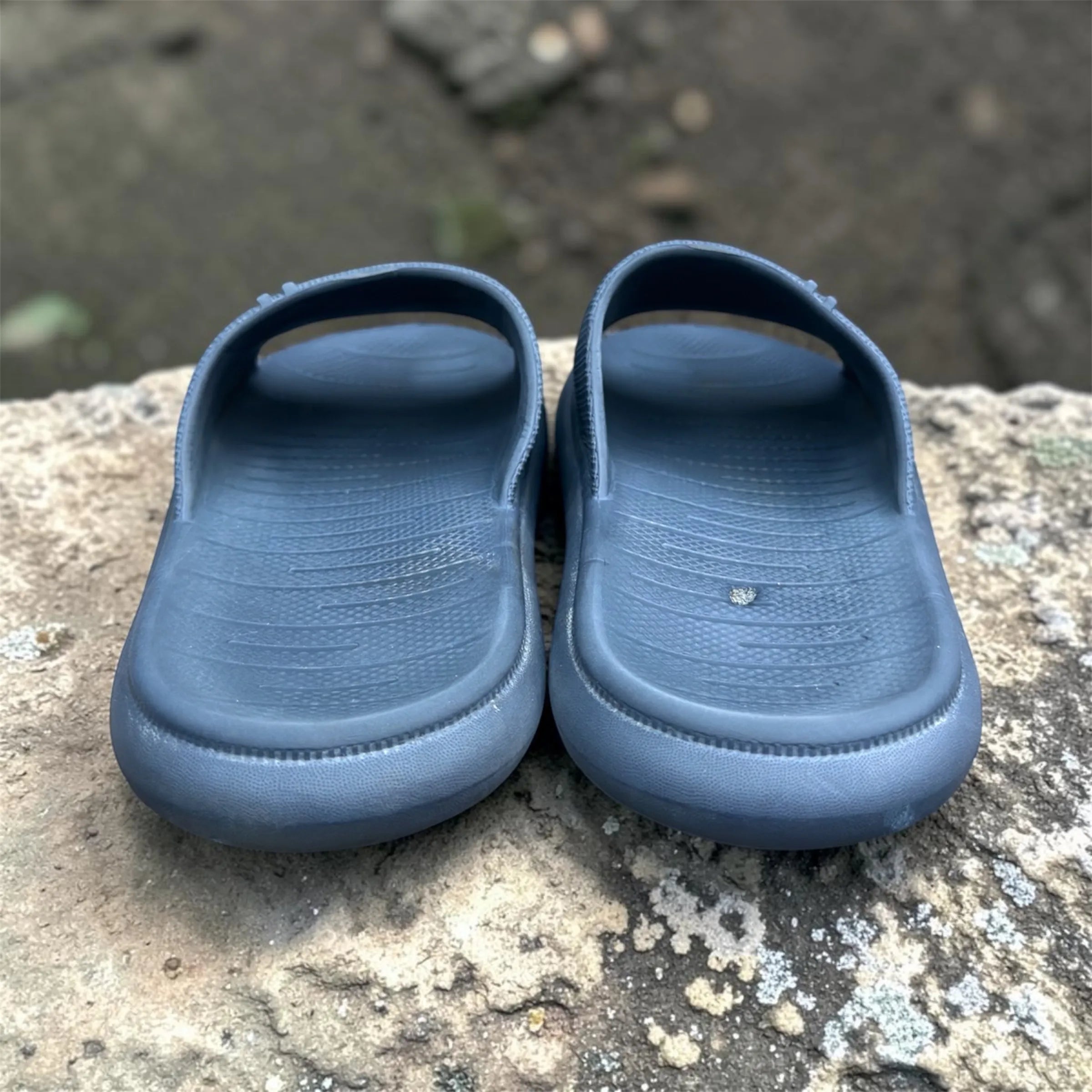Grey Textured Slides | Diamond Grip Sole Foam Sliders | Comfortable Casual Slippers