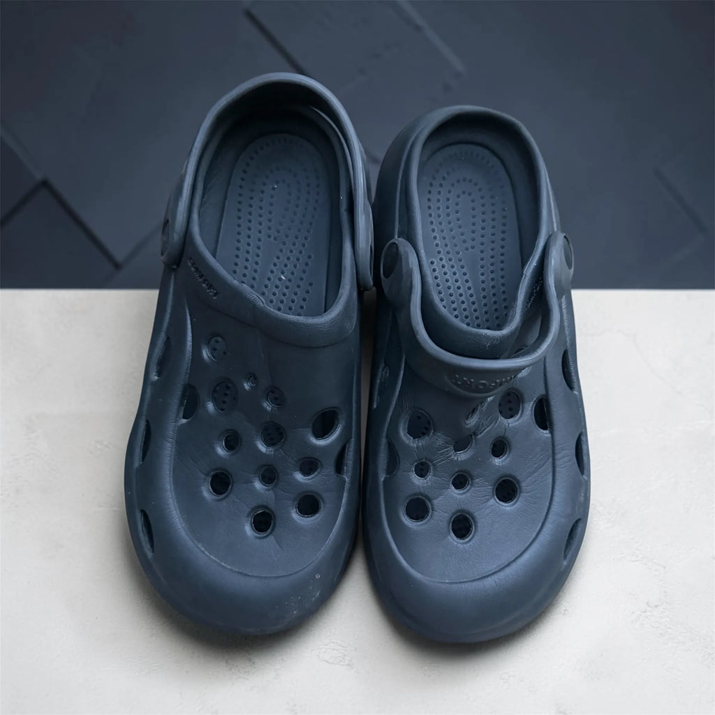 Grey Vented Clogs | Textured Wavy Sole Foam Footwear | Comfortable Slip-On Clogs