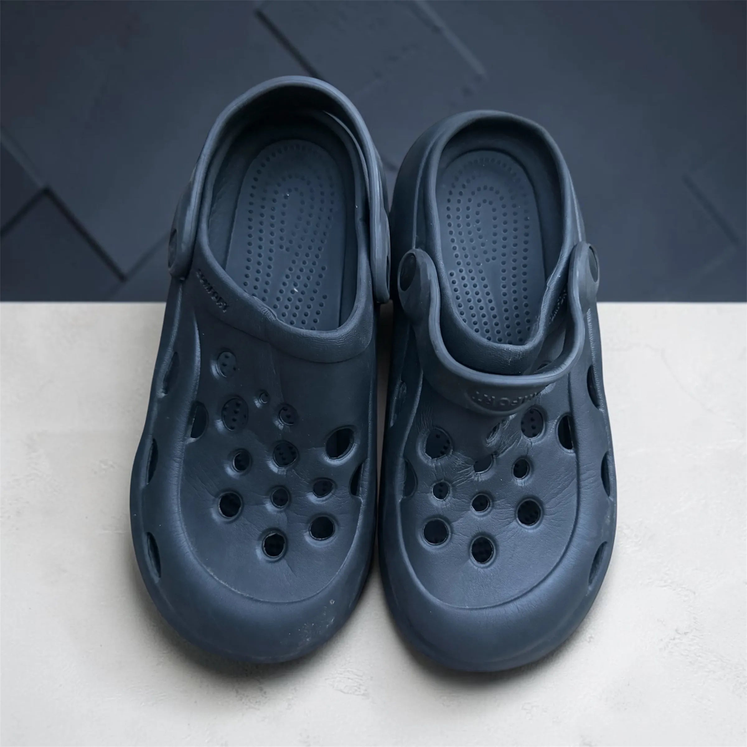 Grey Vented Clogs | Textured Wavy Sole Foam Footwear | Comfortable Slip-On Clogs