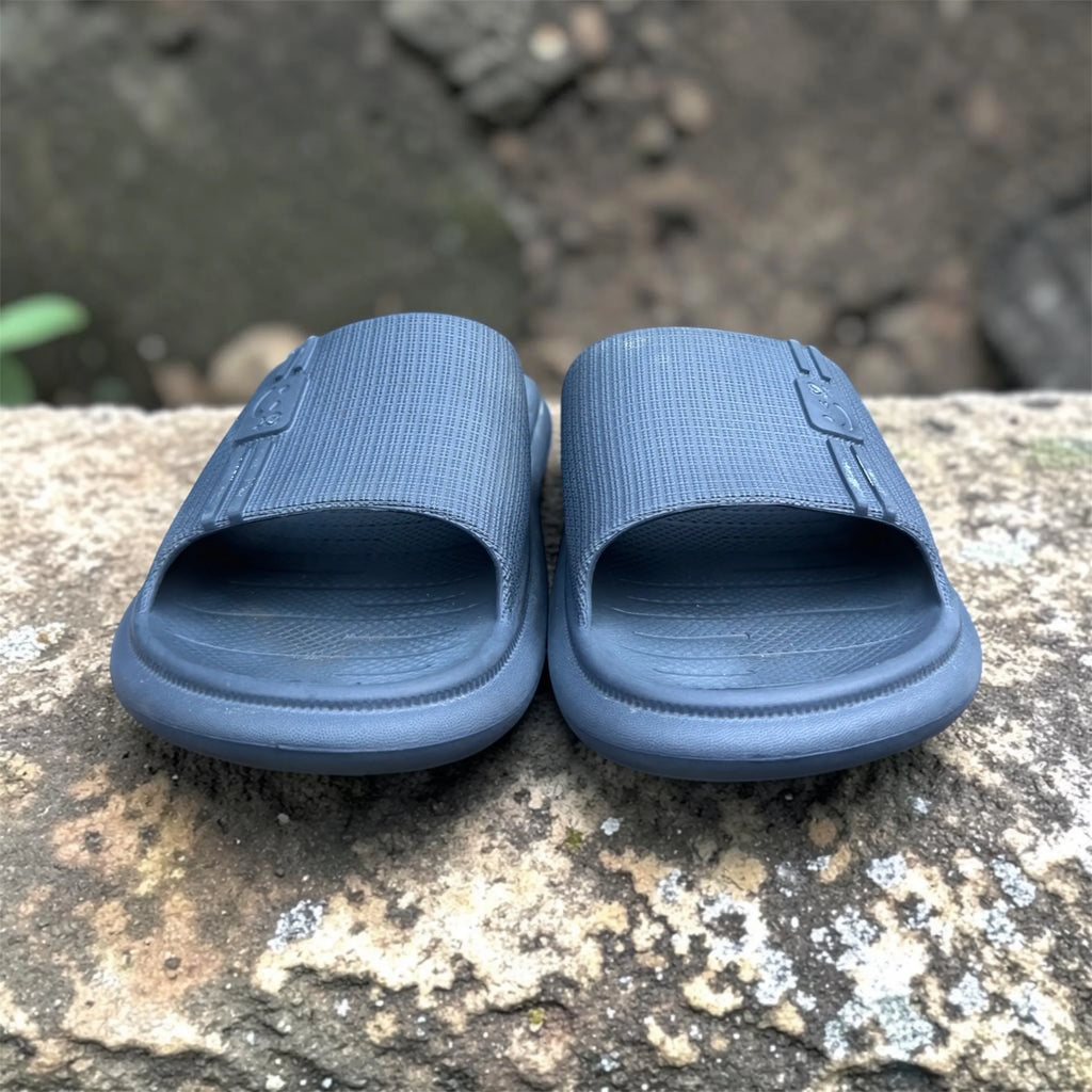 Grey Textured Slides | Diamond Grip Sole Foam Sliders | Comfortable Casual Slippers