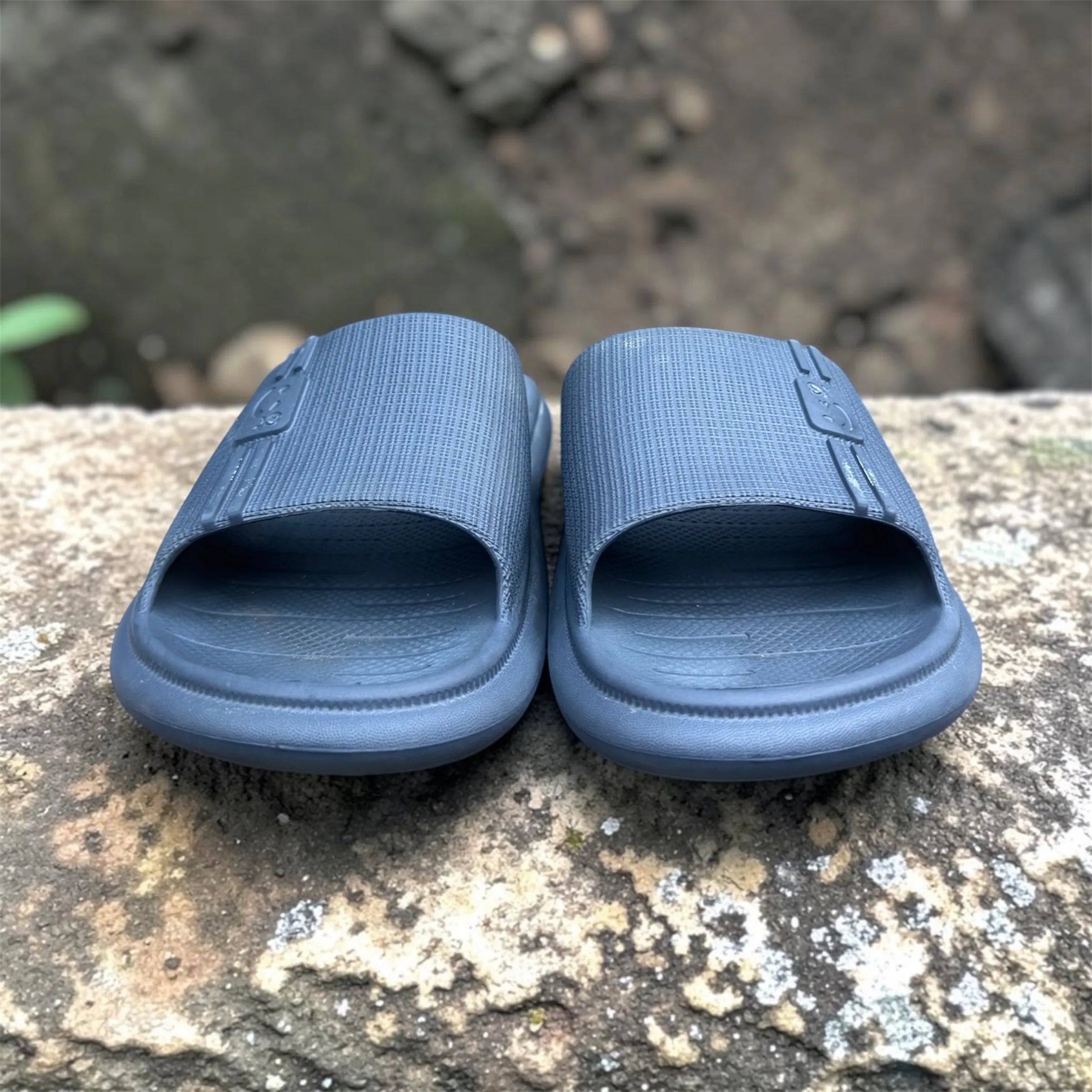 Grey Textured Slides | Diamond Grip Sole Foam Sliders | Comfortable Casual Slippers
