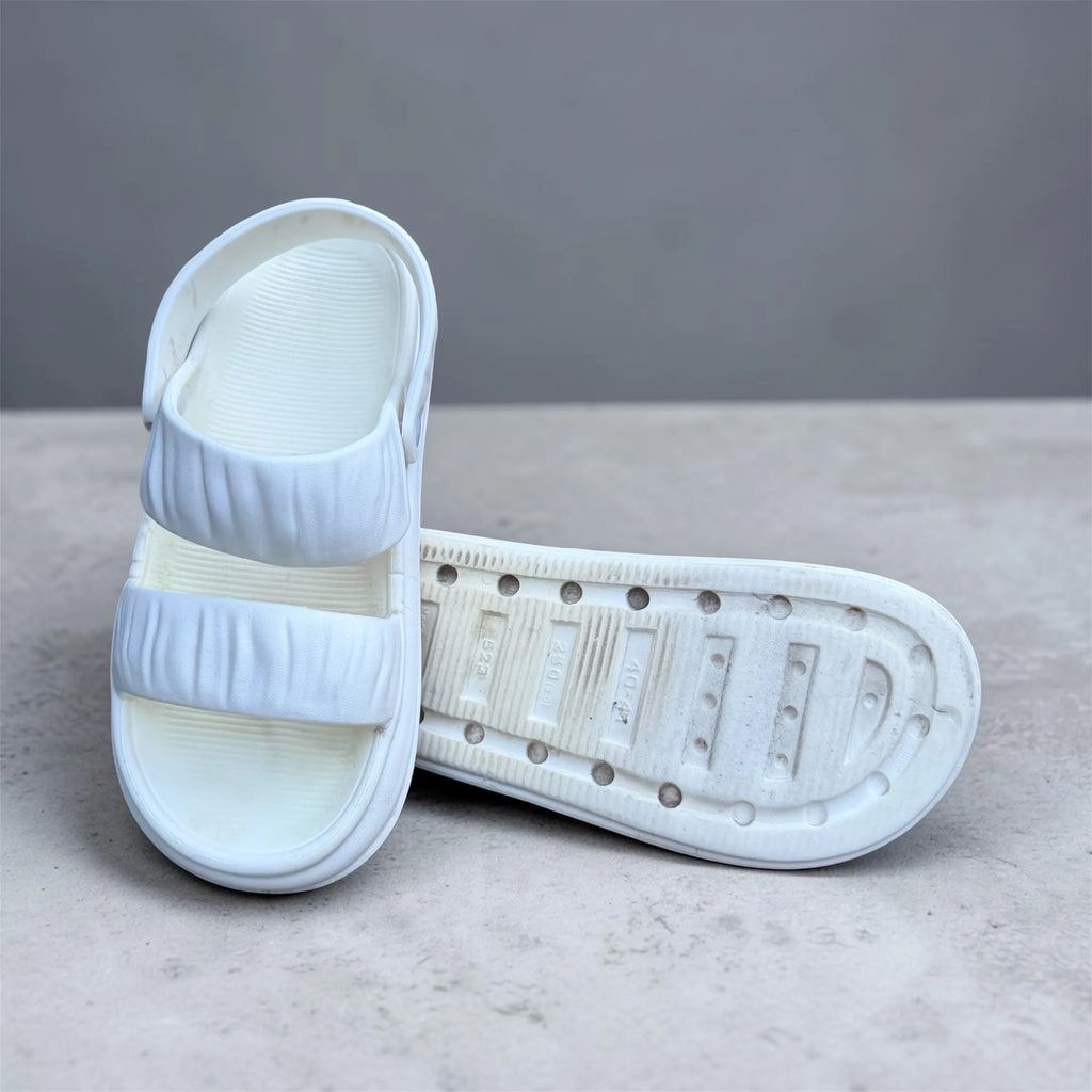 White Double Strap Sandals | Buckle Sport Sandals | Comfortable Foam Slides