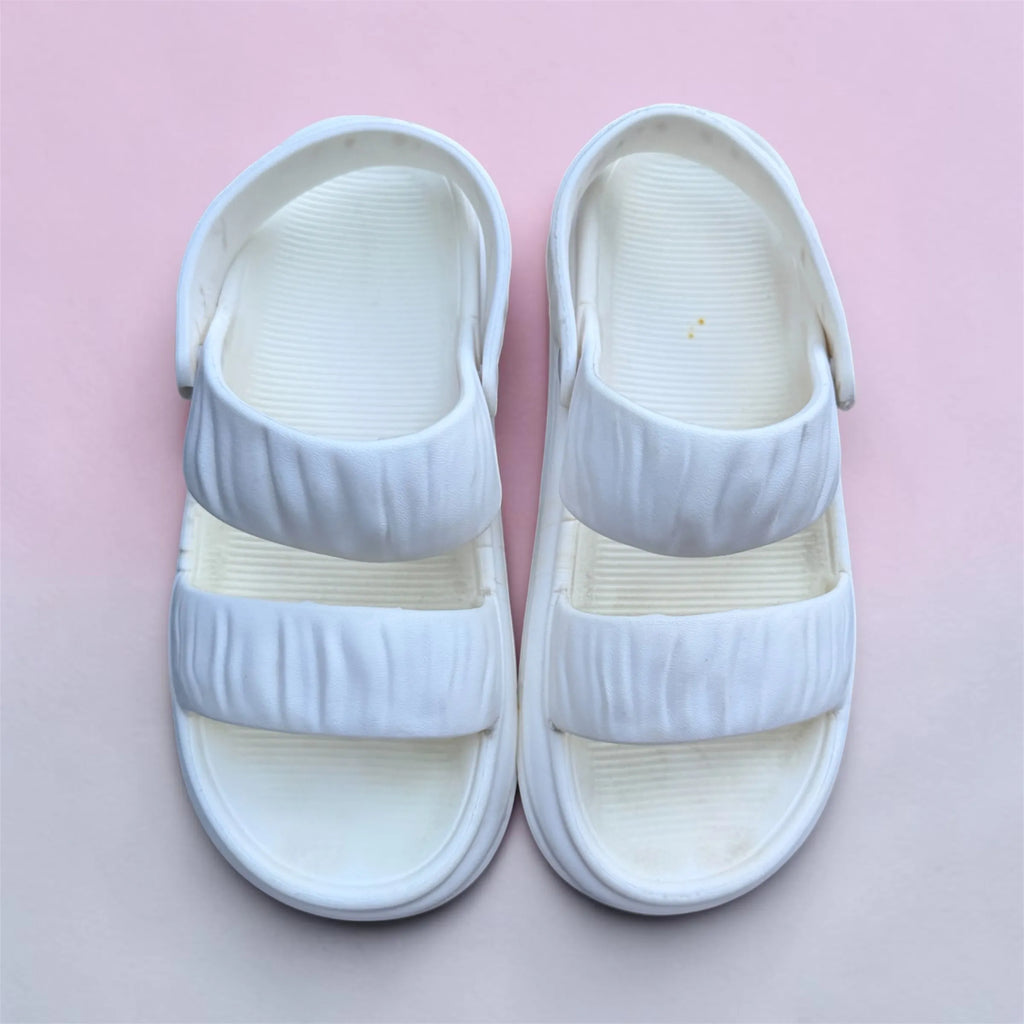 White Double Strap Sandals | Buckle Sport Sandals | Comfortable Foam Slides