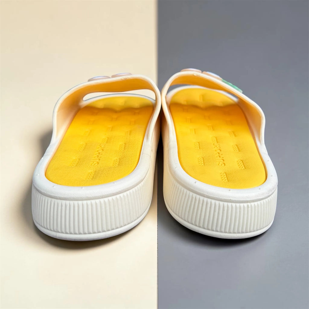 Cream & Yellow Rabbit Pineapple Slides | Cute Patch Design | Support Footbed Foam Slippers