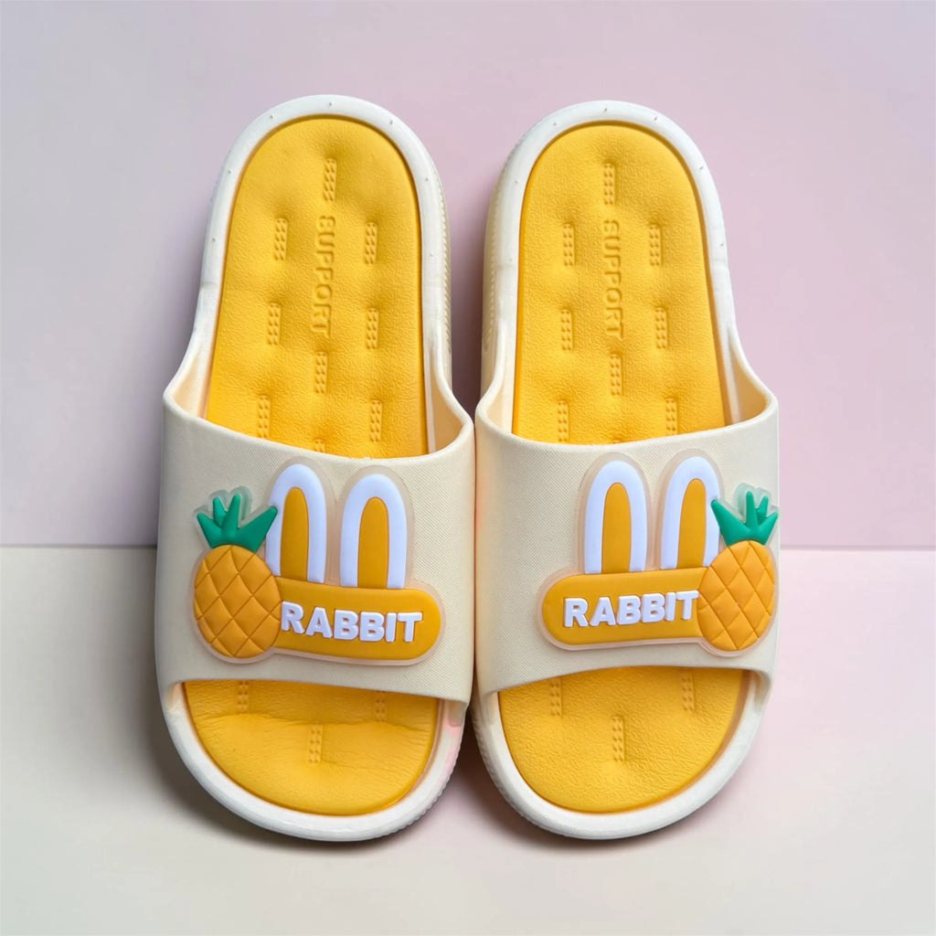 Cream & Yellow Rabbit Pineapple Slides | Cute Patch Design | Support Footbed Foam Slippers