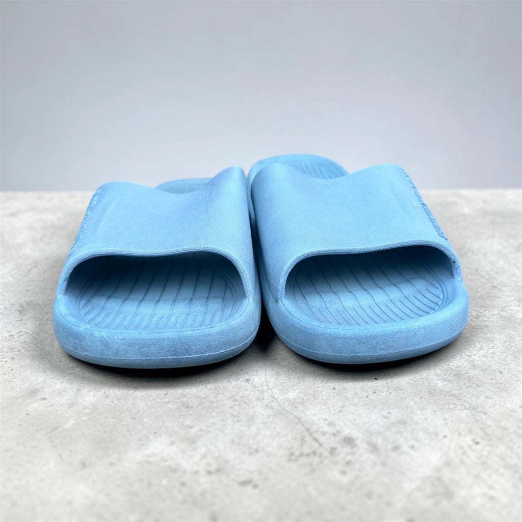Dusty Blue Cloud Slides | Ribbed Footbed Foam Sliders | Minimalist Comfort Slippers