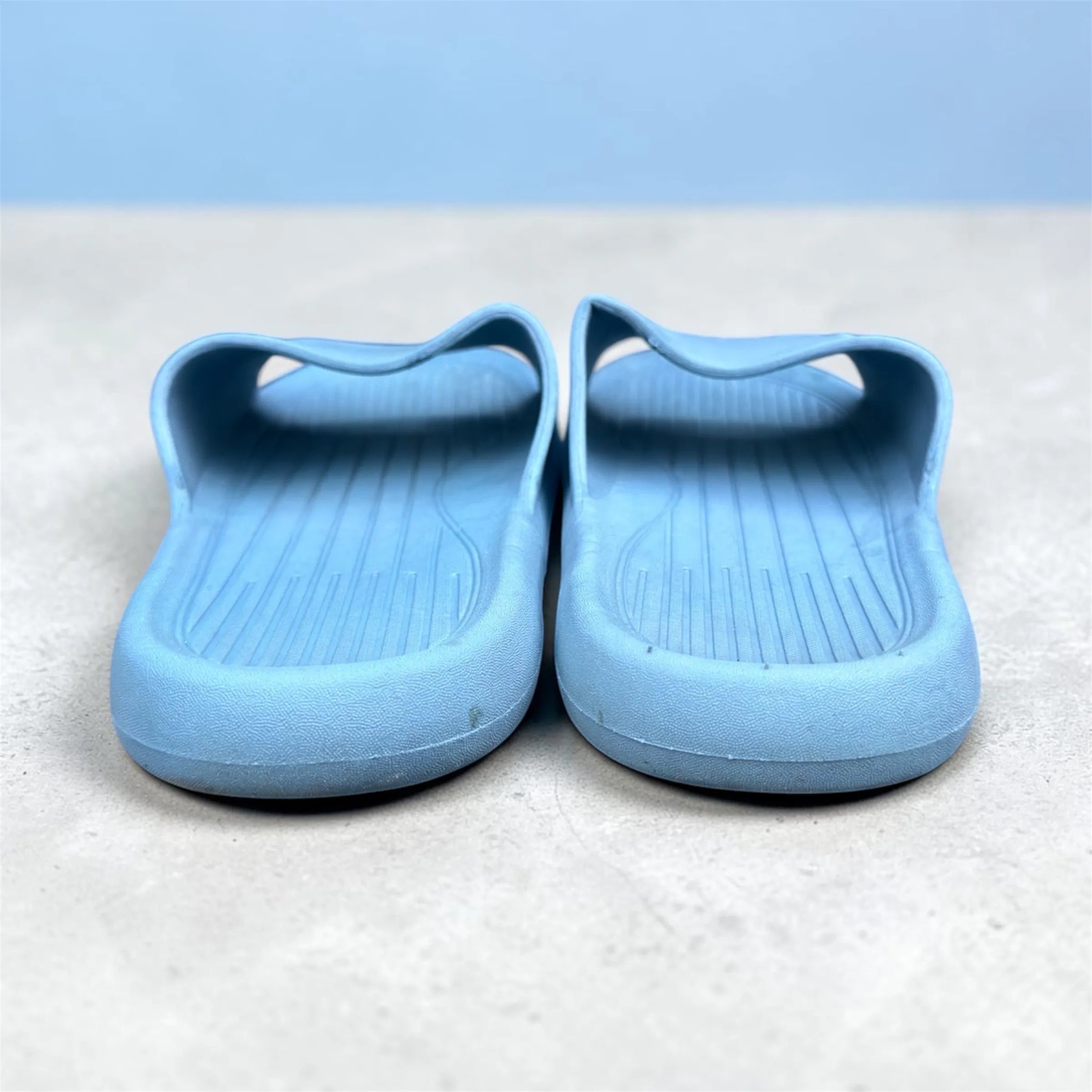 Dusty Blue Cloud Slides | Ribbed Footbed Foam Sliders | Minimalist Comfort Slippers