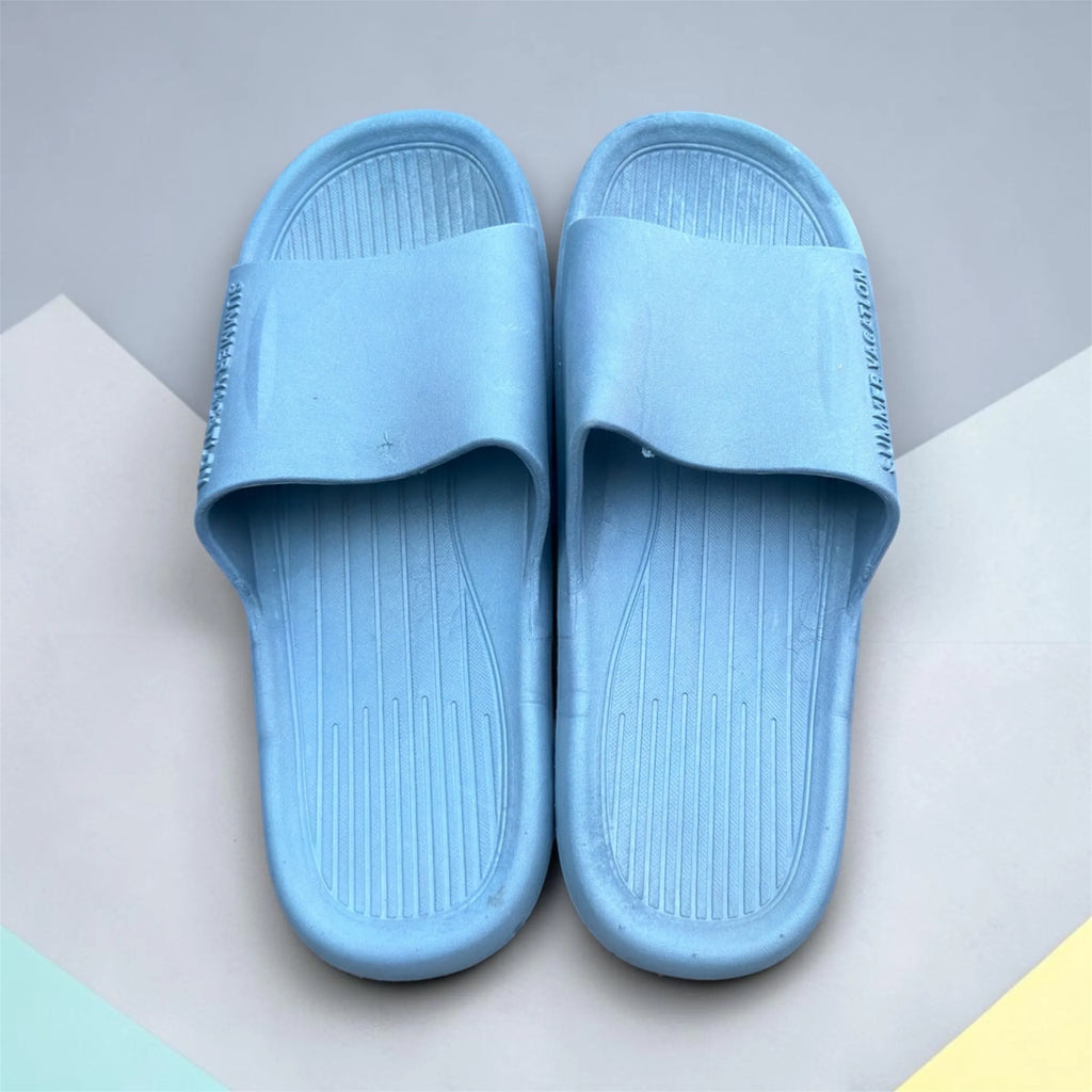Dusty Blue Cloud Slides | Ribbed Footbed Foam Sliders | Minimalist Comfort Slippers