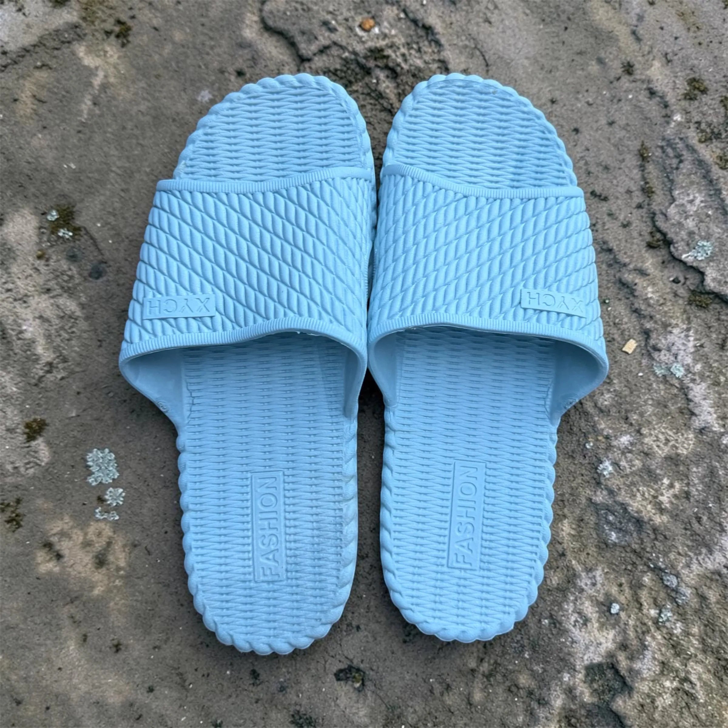 Sky Blue XYCH Rope Texture Slides | Fashion Embossed Footbed | Comfortable Foam Slippers
