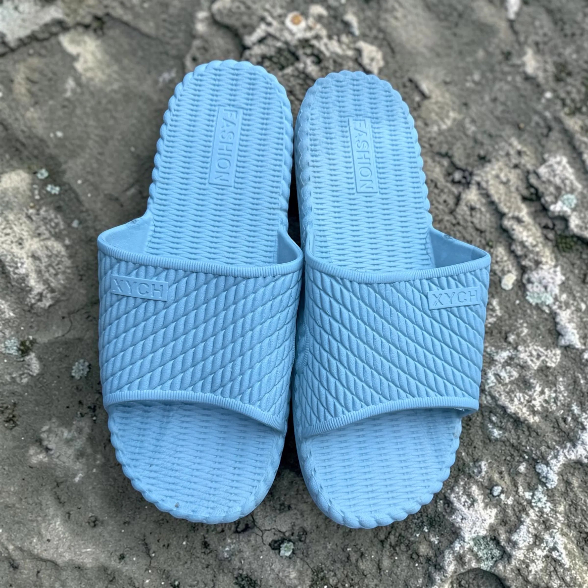 Sky Blue XYCH Rope Texture Slides | Fashion Embossed Footbed | Comfortable Foam Slippers